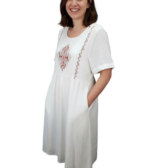 orange creek Dresses & Skirts - Orange Creek Dress Women L White Embroidered Boho Hippie Festival Side Seam Flaw